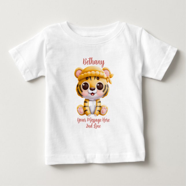 Add Name Text, Baby Tiger with Hat on Baby T-Shirt (Front)