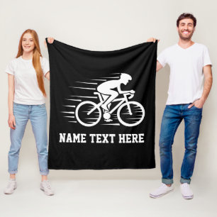 Add Name / Text Bicycle Speed Rider Racer White on Fleece Blanket