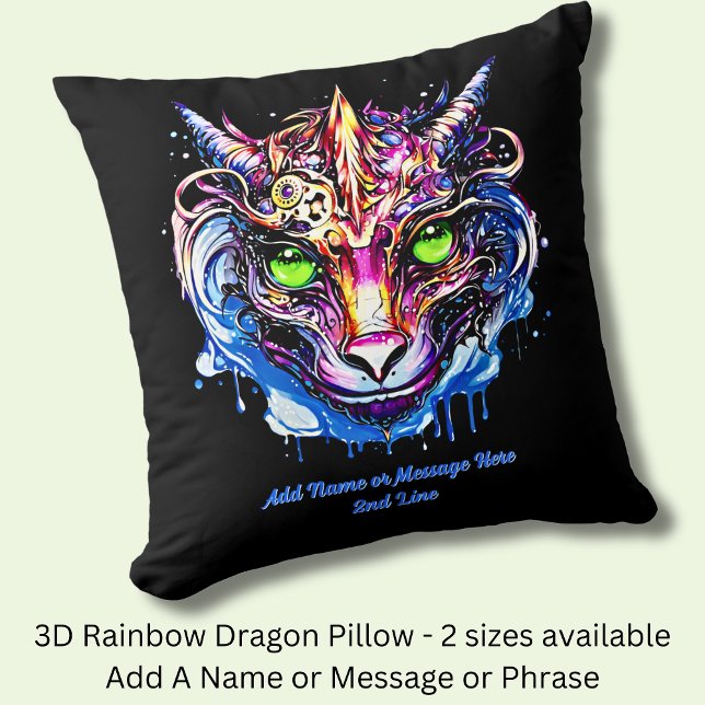 Add Name Text, Blue Pink Fantasy Dragon Green Eyes Cushion (Creator Uploaded)