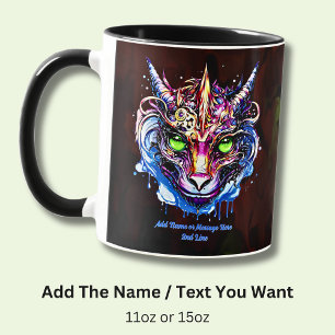 Add Name Text, Blue Pink Fantasy Dragon Green Eyes Mug