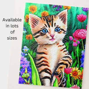 Add Name Text, Cat Kitten with Flowers in Garden Jigsaw Puzzle