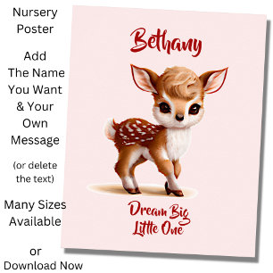 Add Name Text, Cute Fawn - Baby Deer on Pink  Poster