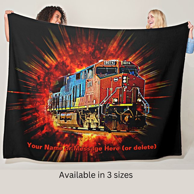 Add Name Text Diesel Locomotive Train Bursting Out Fleece Blanket (Creator Uploaded)