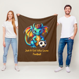 Add Name Text - Dragon - A Girl Who Loves Football Fleece Blanket