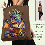 Add Name Text, Easily Distracted By Books Dragons Tote Bag<br><div class="desc">Add a Name or Change Any or ALL the Text - Dragon with Book Design - See lots more great Dragon Gifts in the Store!</div>