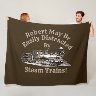 Add Name Text - Easily Distracted By Steam Trains  Fleece Blanket