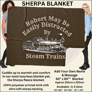 Add Name Text - Easily Distracted By Steam Trains Sherpa Blanket