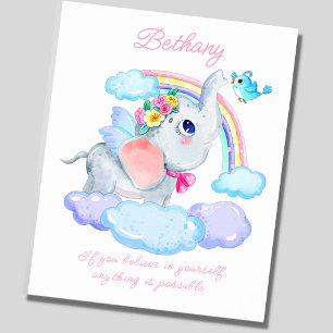 Add Name Text, Flying Elephant & Bluebird Nursery Poster
