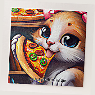Add Name Text, Funny Cat Eating Pizza Jigsaw Puzzle
