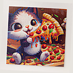 Add Name Text, Funny Cat Holding Pizza Jigsaw Puzzle