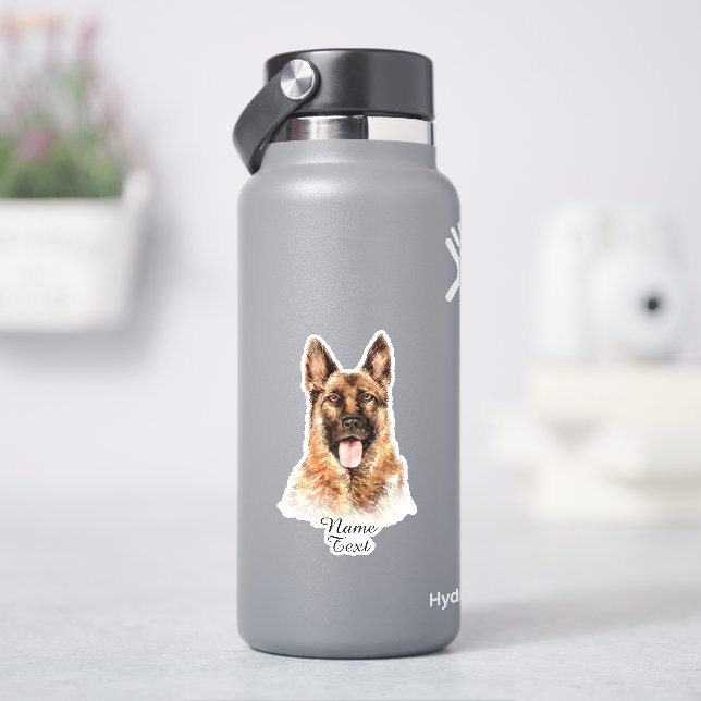Add Name Text, German Shepherd Dog Painting (HydroFlask)