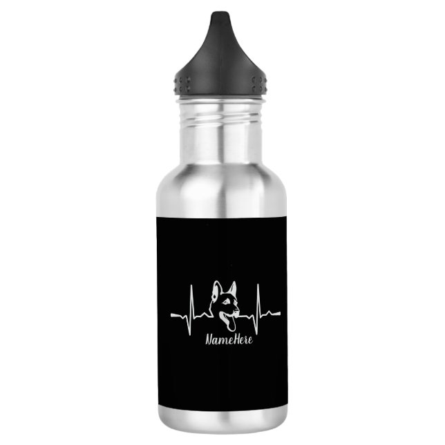 Add Name Text, German Shepherd Heartbeat on Black 532 Ml Water Bottle (Left)
