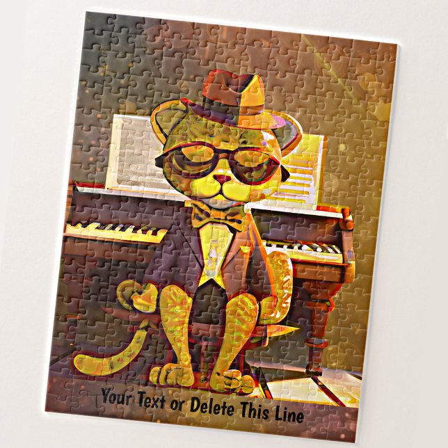 Add Name Text, Ginger Cool Cat Sunglasses & Piano Jigsaw Puzzle (Creator Uploaded)