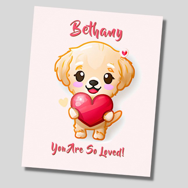 Add Name Text Golden Retriever Puppy Heart Nursery Poster (Creator Uploaded)