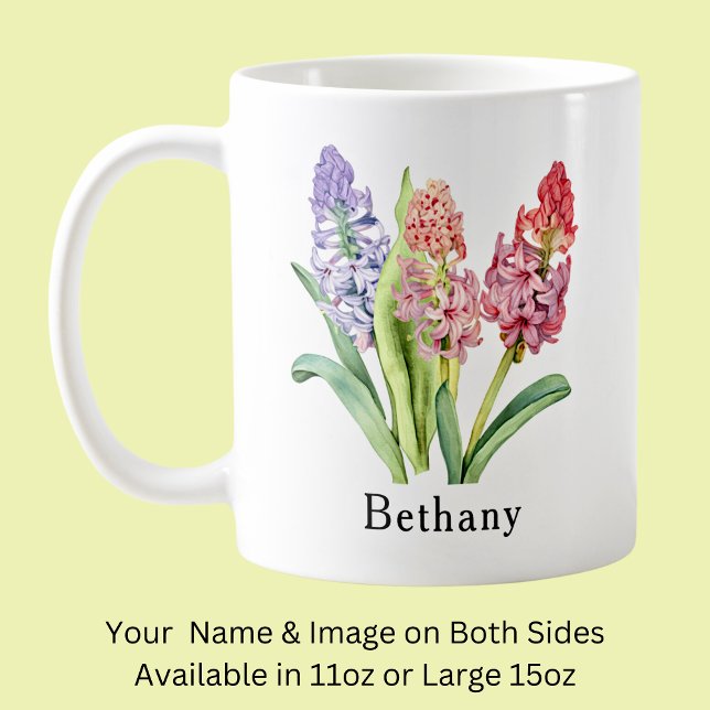Add Name Text,  Hyacinth Flowers, Pinks & Purples Coffee Mug (Creator Uploaded)