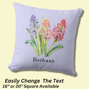 Add Name Text,  Hyacinth Flowers, Pinks & Purples Cushion