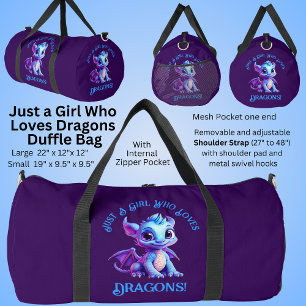 Add Name Text - Just a Girl Who Loves Dragons!    Duffle Bag