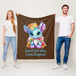 Add Name Text - Just a Girl Who Loves Dragons!    Fleece Blanket