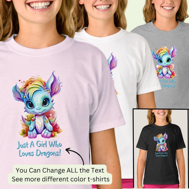 Add Name Text - Just a Girl Who Loves Dragons!    T-Shirt (Creator Uploaded)