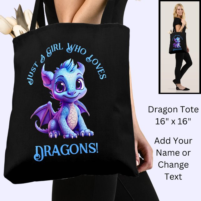 Add Name Text - Just a Girl Who Loves Dragons!    Tote Bag (Creator Uploaded)