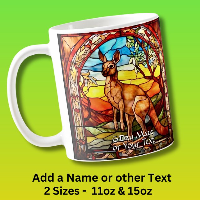 Add Name Text, Kangaroo Stained Glass  Coffee Mug (Creator Uploaded)
