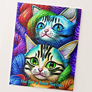 Add Name Text, Kittens Playing Bright Colour Yarn Jigsaw Puzzle