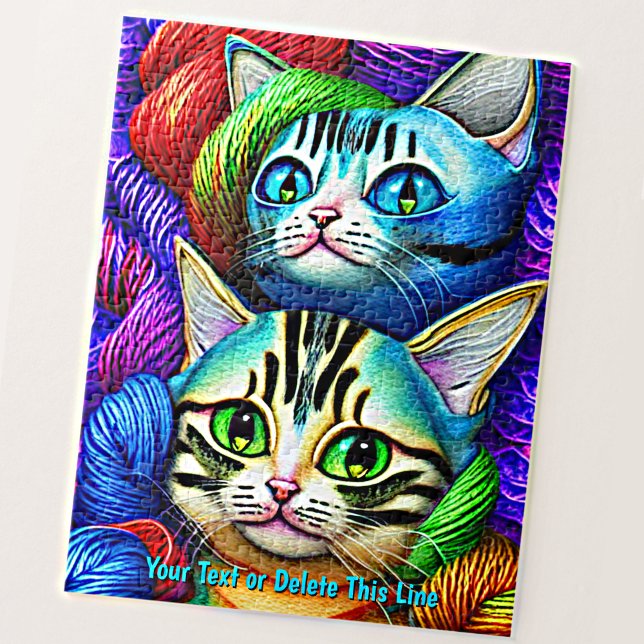 Add Name Text, Kittens Playing Bright Colour Yarn  Jigsaw Puzzle (Creator Uploaded)