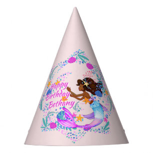 Add Name Text Mermaid Pink Mauve Aqua Party   Hat