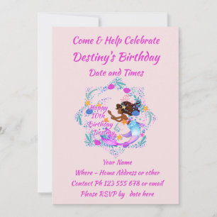 Add Name Text Mermaid Pink Mauve Aqua Party Invitation