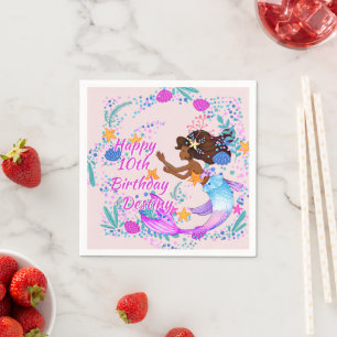 Add Name Text Mermaid Pink Mauve Aqua Party Napkin