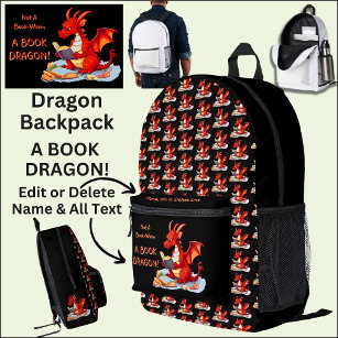 Add Name Text - Not A BookWorm A Book Dragon Printed Backpack