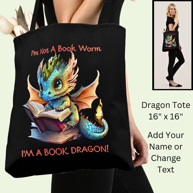 Add Name Text - Not A BookWorm A Book Dragon Tote Bag (Creator Uploaded)