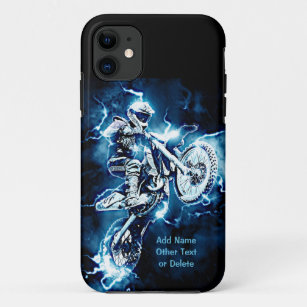 Add Name Text (or Delete) Blue Lightning Motocross Case-Mate iPhone Case