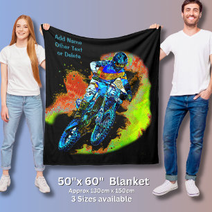 Add Name Text (or Delete) Motocross Rider Dirt  Fleece Blanket