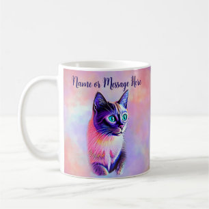 Add Name Text, Pastels Painted Siamese Cat Coffee Mug