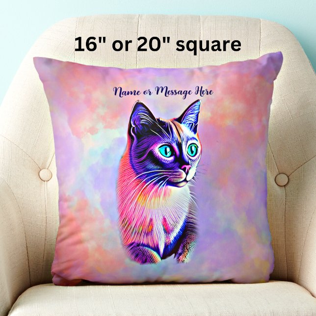 Add Name Text, Pastels Painted Siamese Cat         Cushion (Creator Uploaded)