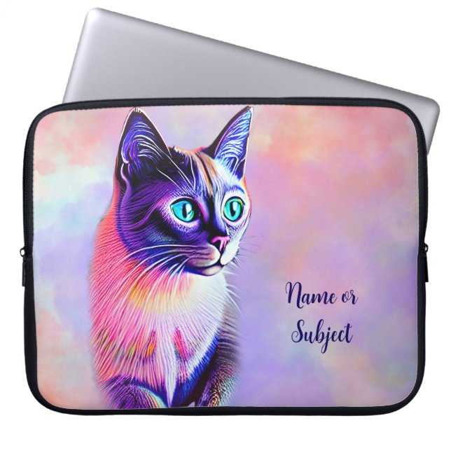 Add Name Text, Pastels Painted Siamese Cat    Laptop Sleeve (Front)