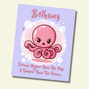 Add Name Text, Pink Baby Octopus in Bubble in Sky  Poster