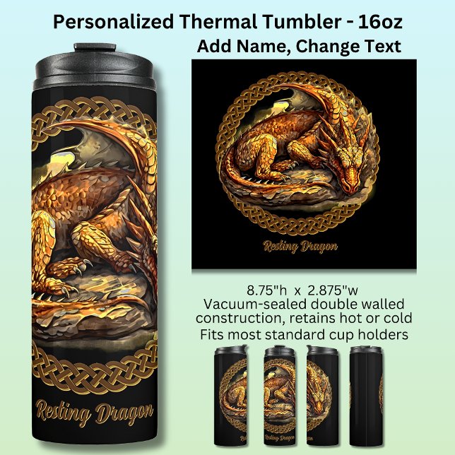 Add Name Text, Resting Brown Dragon  Thermal Tumbler (Creator Uploaded)