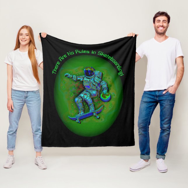 Add Name Text, Skateboarding Astronaut - No Rules  Fleece Blanket (In Situ)