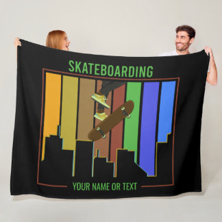 Add Name Text Skateboarding on Urban City Scene Fleece Blanket