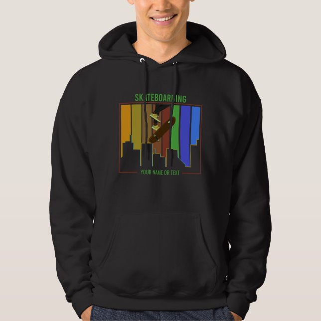 Add Name Text Skateboarding on Urban City Scene    Hoodie (Front)