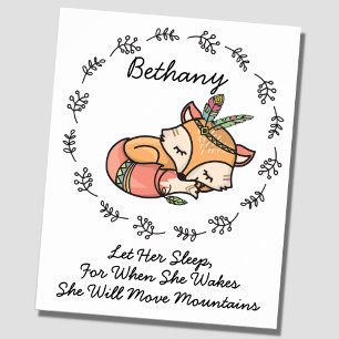 Add Name Text, Sleeping Woodland Baby Fox Nursery  Poster