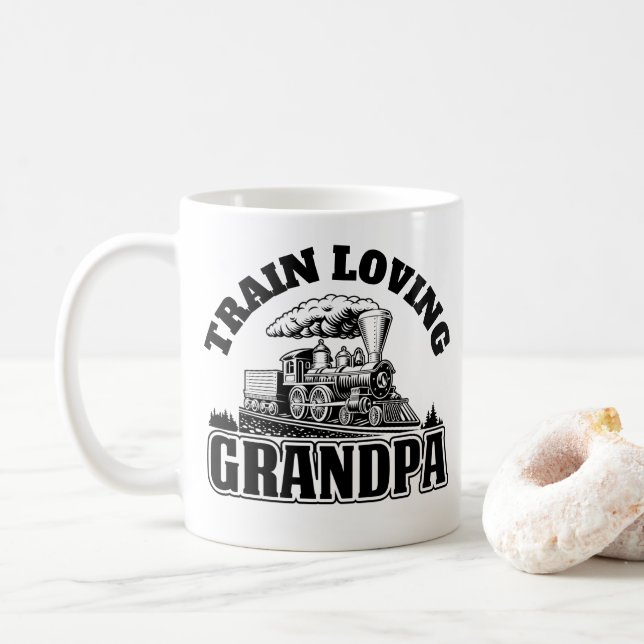 Add NAME / TEXT - Steam Train Engine Grandpa Coffee Mug (With Donut)