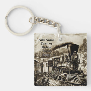 Add Name Text,  Vintage Steam Train Engine Key Ring