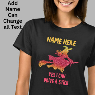 Add Name & Text Witch Flying Broomstick Halloween  T-Shirt