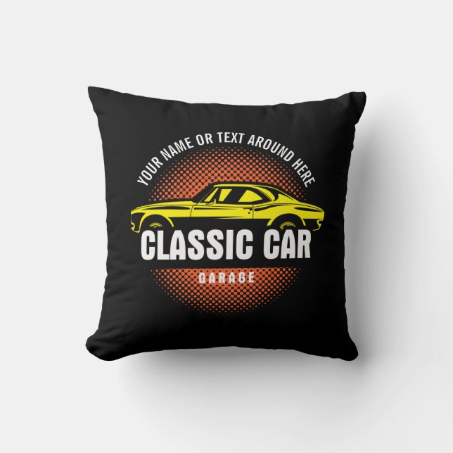 Add Name Text Yellow Classic Car   Cushion (Front)