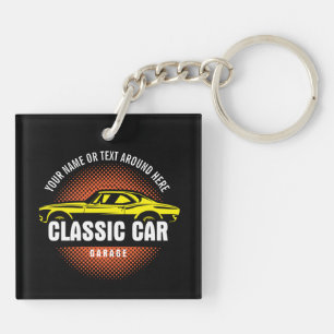 Add Name Text Yellow Classic Car Key Ring