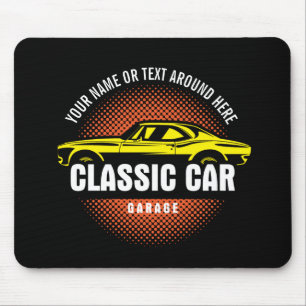 Add Name Text Yellow Classic Car Mouse Pad