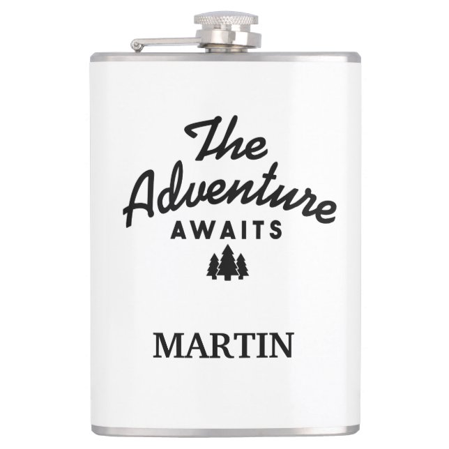 ADD NAME | The Adventure Awaits Hip Flask (Front)